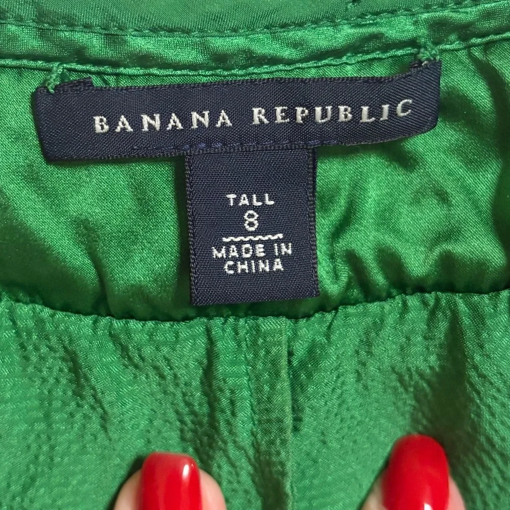 Banana Republic 100% Silk Emerald Green Tie Waist Cocktail Reception Dress TALL